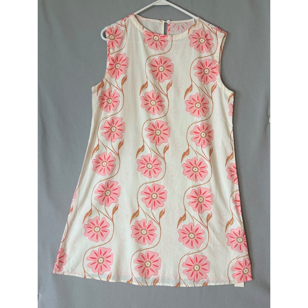NWT Shift Dress Pink Ivory Floral Linen Sleeveless Mini Dress Cottagecore Small